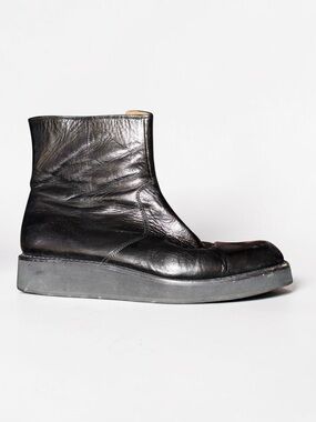 Jil Sander Black Leather Square Toe Platform Ankle Boots 39